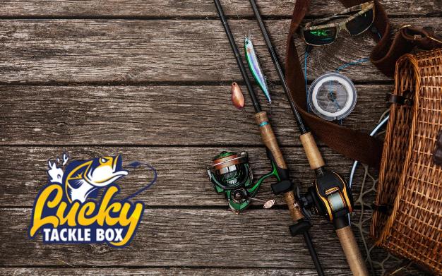 Lucky Tackle Box Logo and Fishing Gear Picture